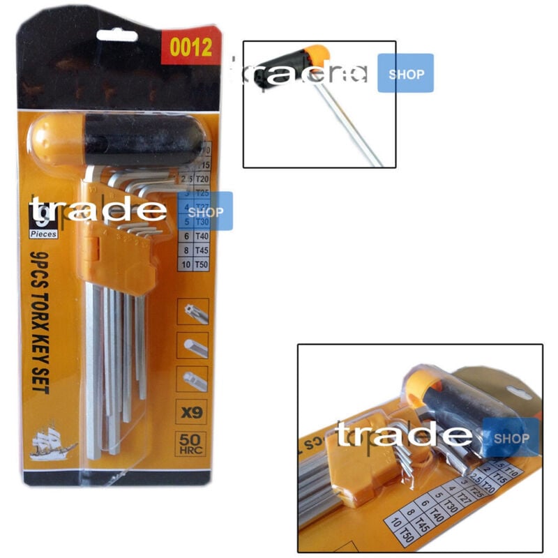 foto del prodotto trade shop traesio set kit 9 chiavi esagonali hex lunghe ad elle manico mandrino forato da t1 t50 