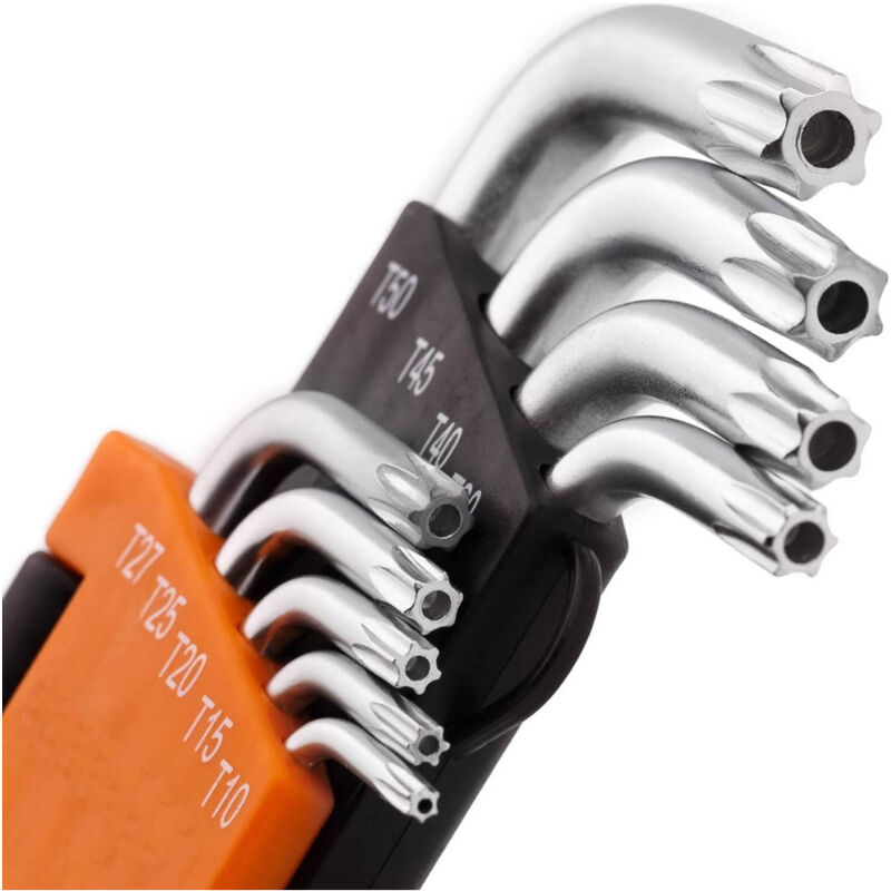 foto del prodotto trade shop traesio set kit 9 chiavini torx forati t10 t50 angolate stella brugola chromo vanadio 