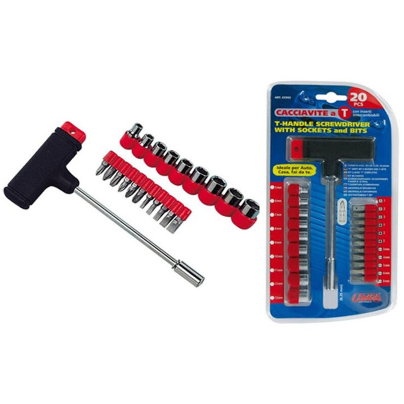 foto del prodotto trade shop traesio set kit cacciaviti inserti intercambiabili con manico a t 21pcs 21 pezzi 