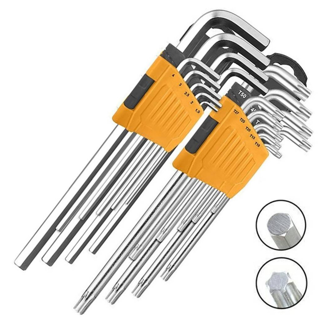 foto del prodotto trade shop traesio set kit combo 18 chiavini 9 torx forati t10 t50 brugola 9 esagonali 1,5 a 10mm 