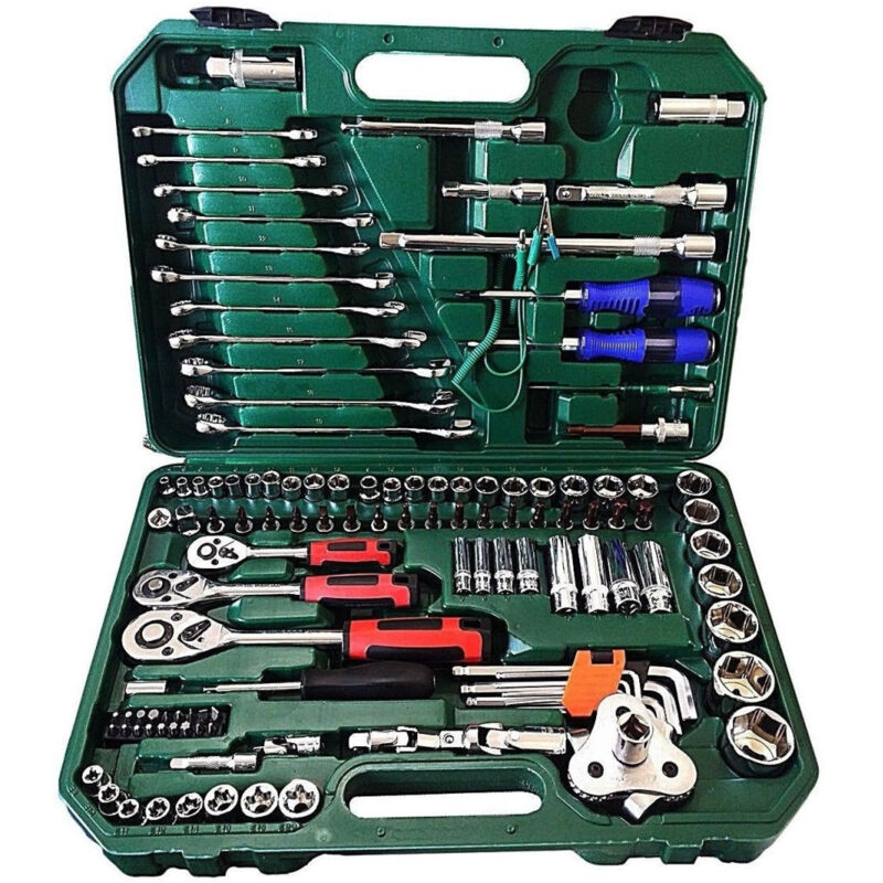 foto del prodotto trade shop traesio set kit utensili 121 pz bussole chiave chiavi cricchetto attrezzi 1 4 3 8 1 2 