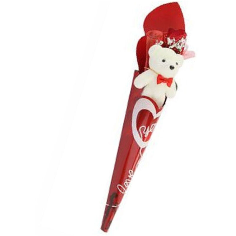 foto del prodotto trade shop traesio set orsetto bianco peluche con fiore love 40 cm idea regalo san valentino 63292 
