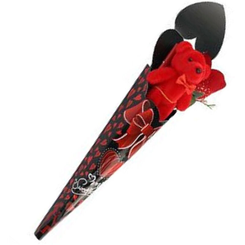 foto del prodotto trade shop traesio set orsetto in peluche rosso con fiore love 40cm idea regalo san valentino 63293 