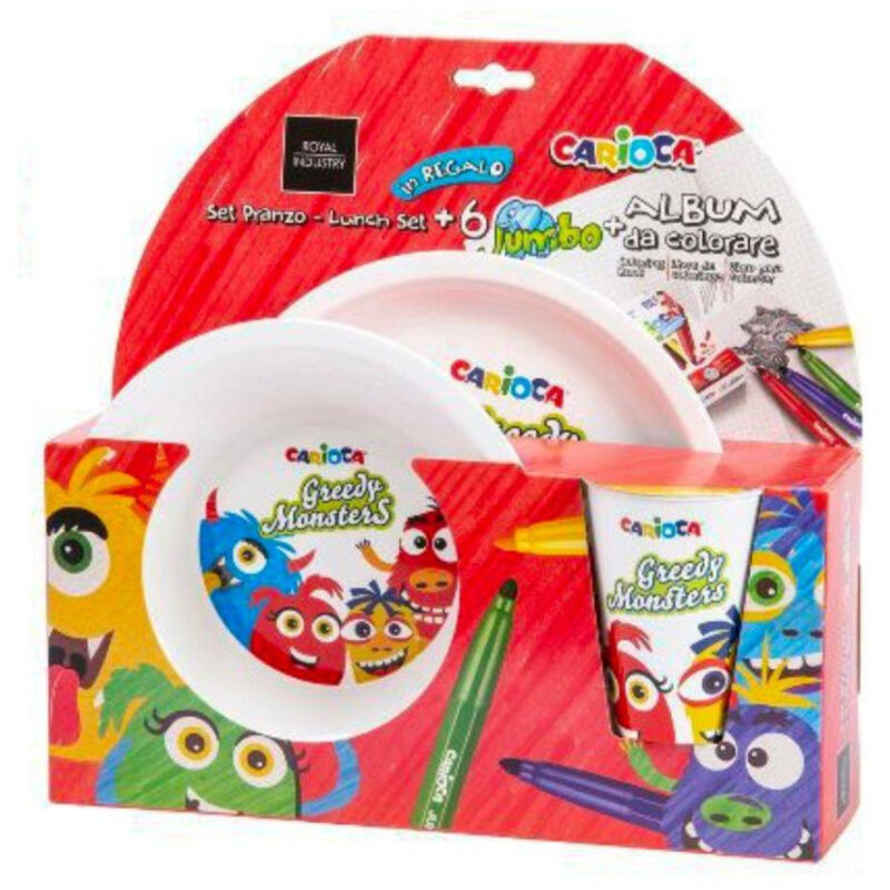 foto del prodotto trade shop traesio set pappa carioca per bambini 3 pezzi con matite colorate e album da colorare 