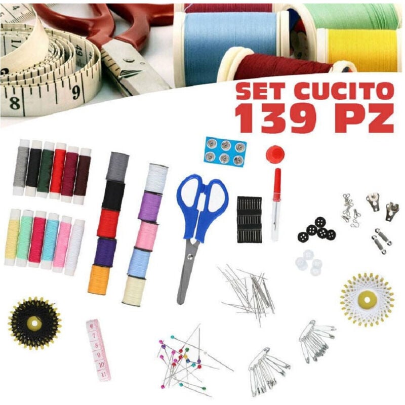 foto del prodotto trade shop traesio - set per cucito 139pz accessori sartoria set da viaggio kit emergenza per cucire -