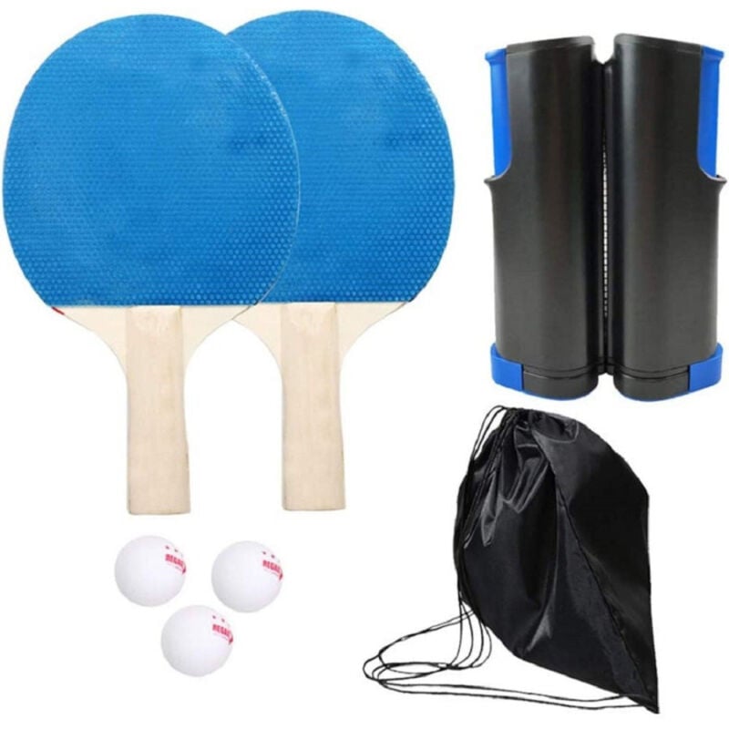 foto del prodotto trade shop traesio set racchette ping pong con staffa a rete retrattile morsetti palle pali tennis 