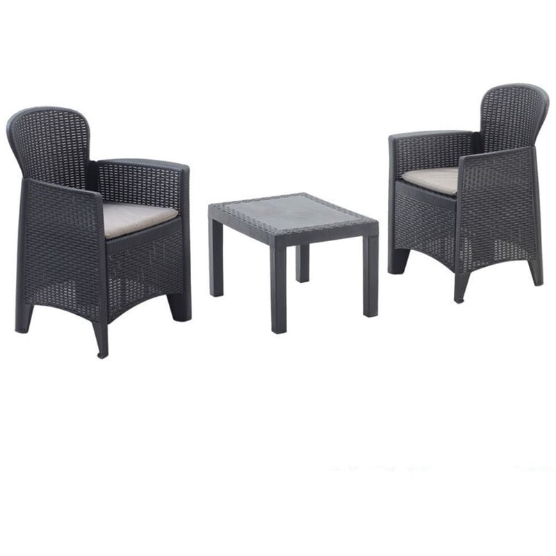 foto del prodotto trade shop traesio set salotto con tavolino 2 poltrone antracite effetto rattan con cuscini giardino 591042 