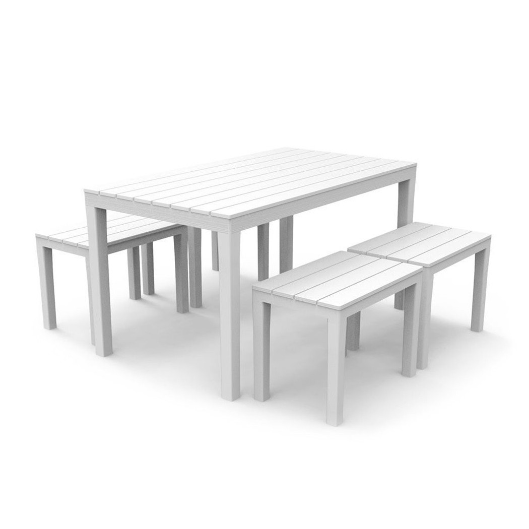 foto del prodotto trade shop traesio set salotto samoa da 5pz con tavolo rettangolare 4 panche 4 posti bianco arredo 090644 