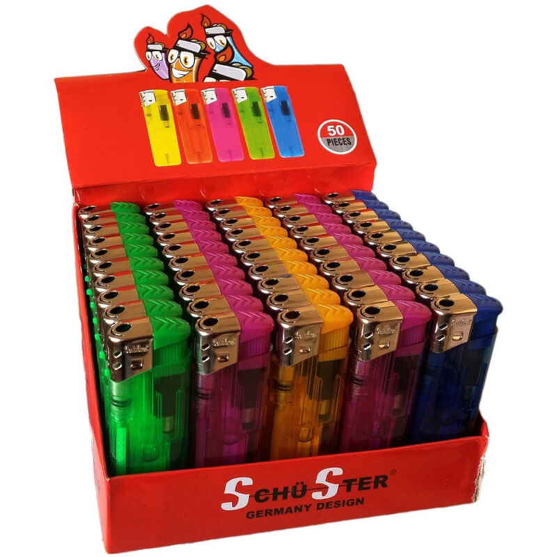 foto del prodotto trade shop traesio set scatola 50 pz accendini elettronico ricaricabili accendino colorati grandi 