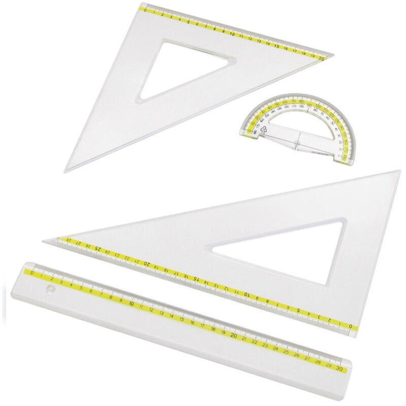 foto del prodotto trade shop traesio set scuola disegno con righello riga goniometro 180 squadrette 45 60 