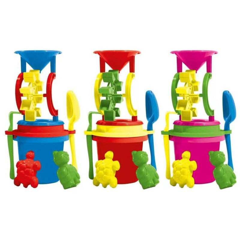 foto del prodotto trade shop traesio - set secchiello mare mulino piccolo accessori formine paletta colori ass 000108a -