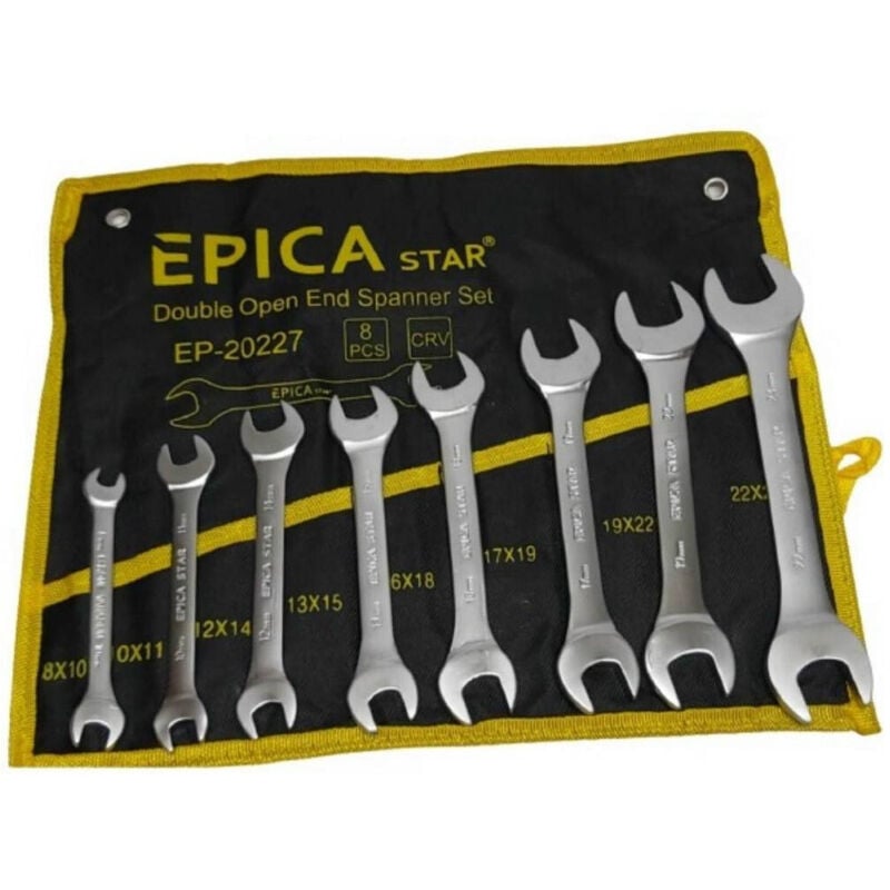 foto del prodotto trade shop traesio set serie da 8 pezzi chiavi fisse 8 24 mm a forchetta doppie crome vanadium 