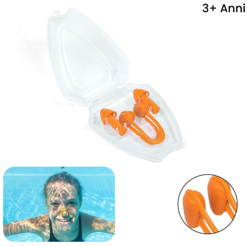 foto del prodotto trade shop traesio set tappi orecchie clip naso con astuccio per nuoto 2 colori assortiti 26032 