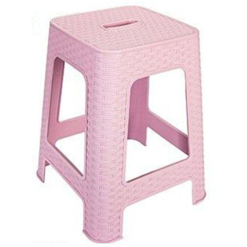 foto del prodotto trade shop traesio sgabello in plastica rattan rosa h 45,5 cm sedia complemento d arredo per casa 