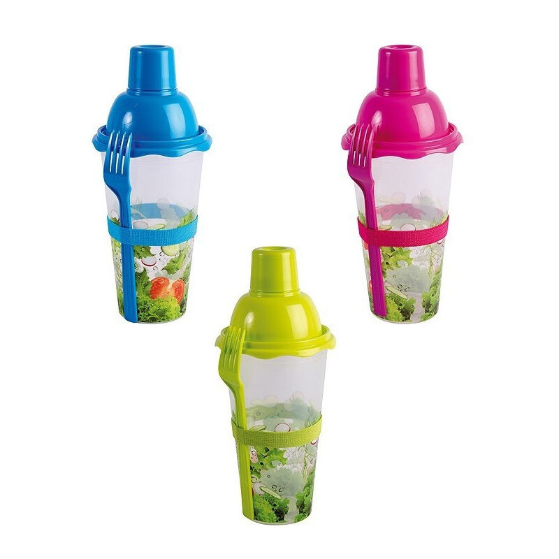 foto del prodotto trade shop traesio shaker 0.75ml contenitore ciotola viaggi per insalata frutta pasta con forchetta 