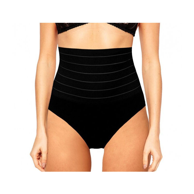 foto del prodotto trade shop traesio slip a vita alta con panciera guaina contenitiva addominale in cotone 6077 nero l