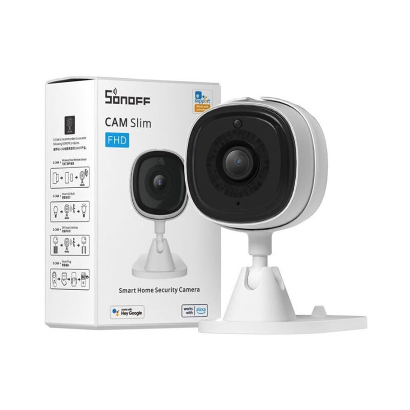 foto del prodotto trade shop traesio smart camera mini telecamera visione notturna alexa google 1080p wifi sonoff s cam 