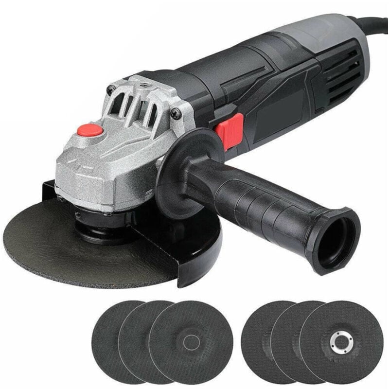 foto del prodotto trade shop traesio smerigliatrice angolare 750w flex frullino 125mm 6 dischi e manico regolabile 
