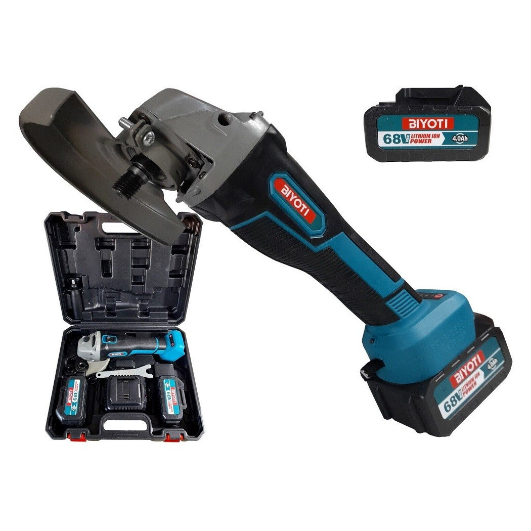 foto del prodotto trade shop traesio smerigliatrice angolare a batteria flex disco 100 125mm 68v 4ah 8500rpm mod.8116 
