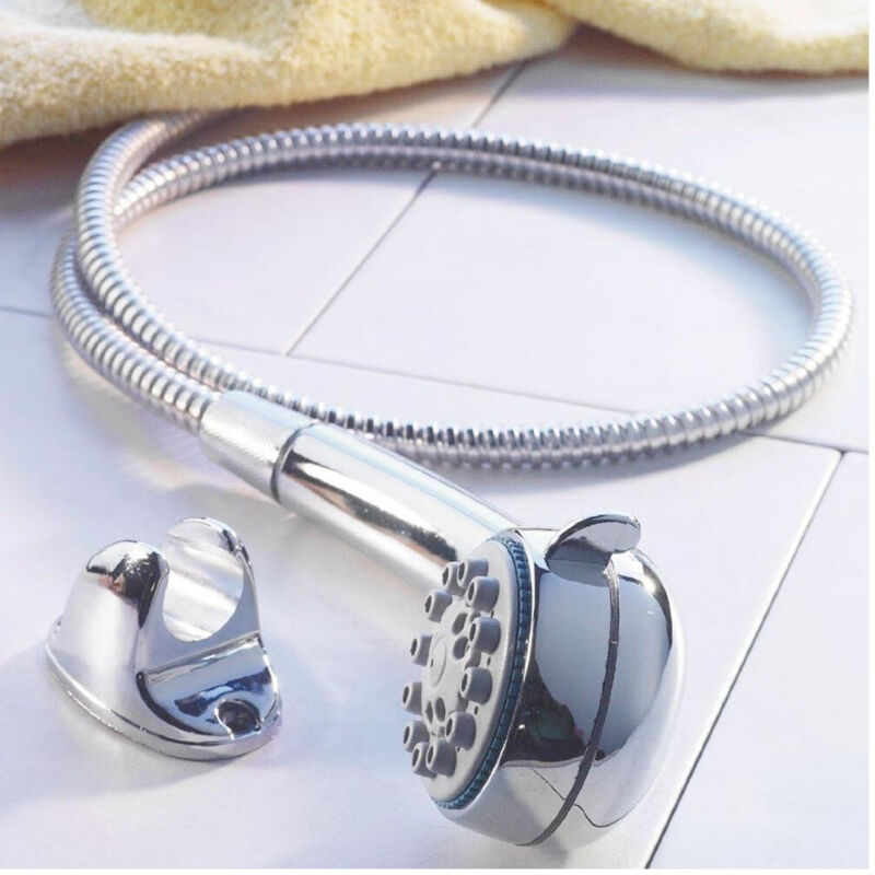 foto del prodotto trade shop traesio soffione doccia 5 funzioni tubo flessibile 150 cm supporto con viti cromato 