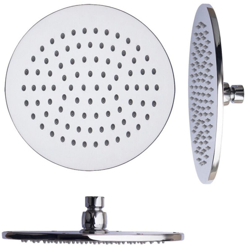 foto del prodotto trade shop traesio - soffione doccia 6' 15cm rotondo in acciaio attacco standard snodato orientabile -