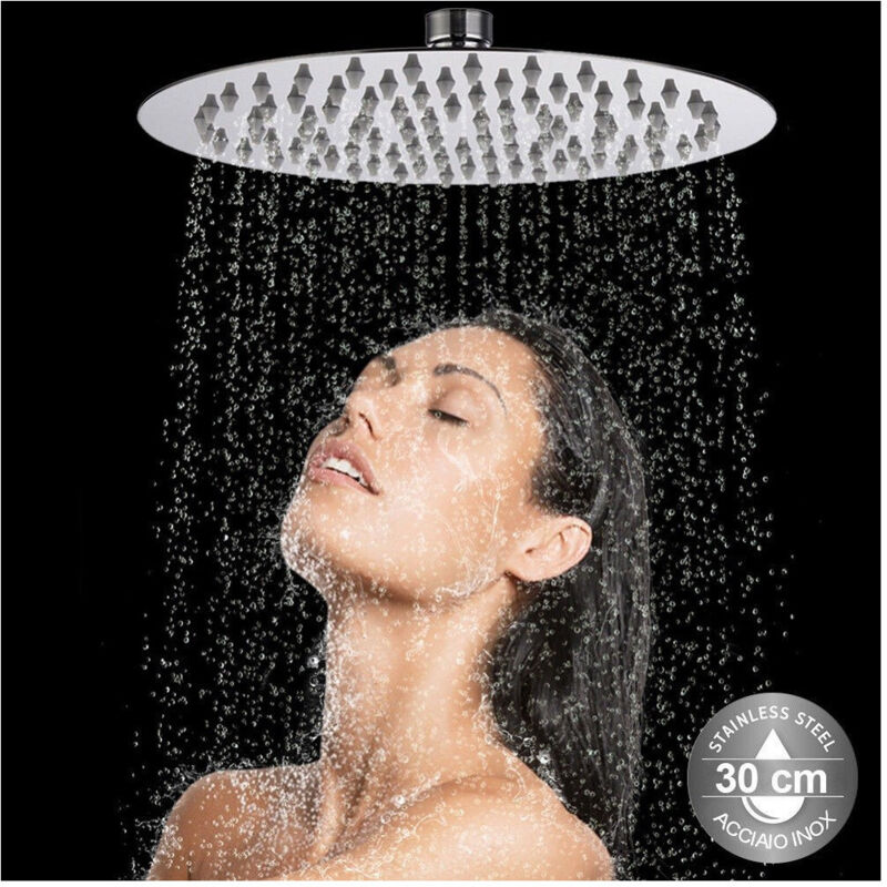 foto del prodotto trade shop traesio soffione doccia bagno cascata tondo 30 cm acciaio ultra sottile effetto pioggia 