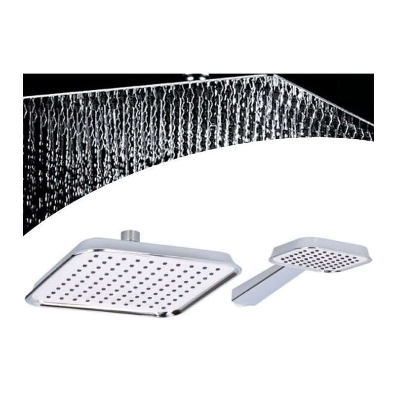 foto del prodotto trade shop traesio soffione doccia quadrato 20x20cm con miscelatore doccetta quadrata in abs cromo 