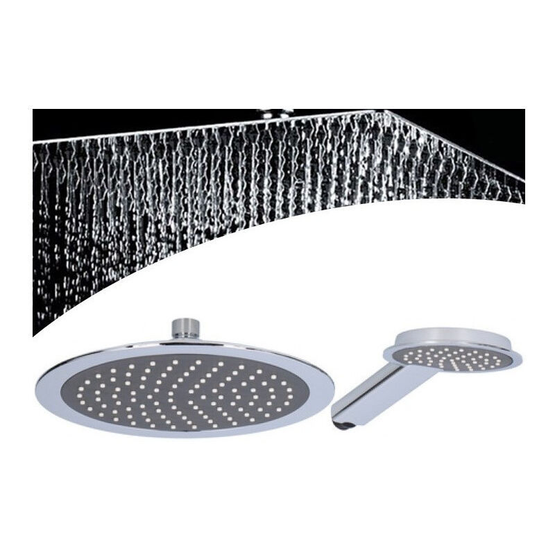 foto del prodotto trade shop traesio soffione doccia rotondo 23cm con miscelatore doccetta tondo 11cm in abs cromo 