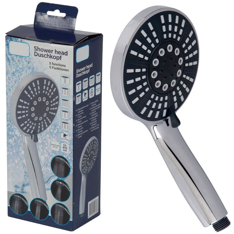 foto del prodotto trade shop traesio soffione doccia tropical doccetta silver diametro 12cm universale 5 funzioni 