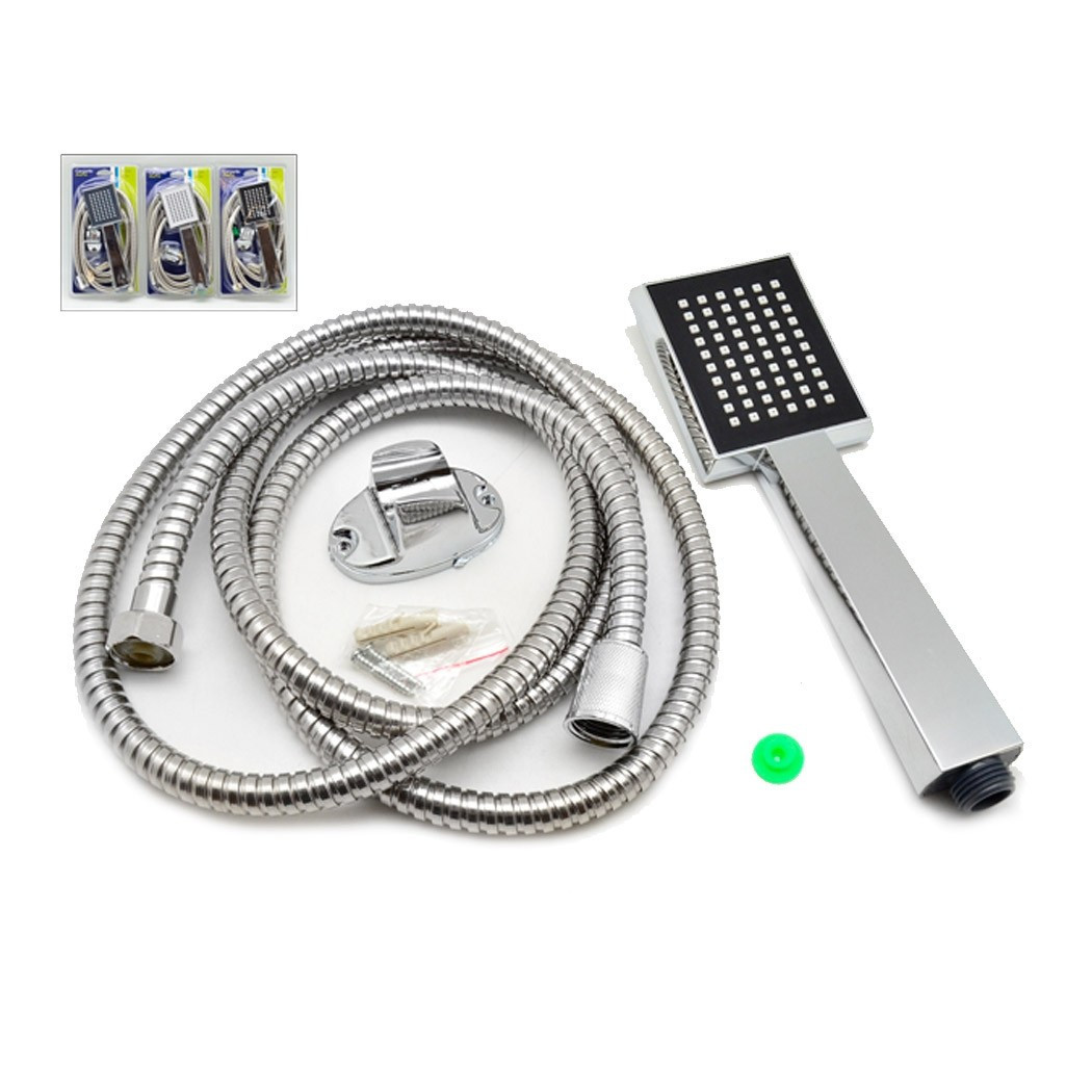foto del prodotto trade shop traesio soffione doccia universale acciaio quadrato tubo flexi 2 mt effetto pioggia 
