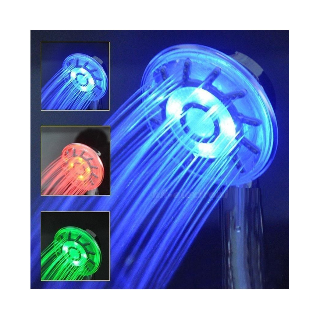 foto del prodotto trade shop traesio soffione luminoso per doccia con led rosso verde blu.bagno cromoterapia 