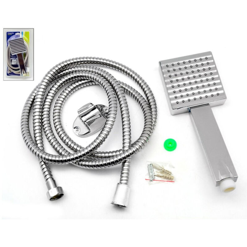 foto del prodotto trade shop traesio soffione quadrato grande con tubo 2 mt flessibile set bagno doccia tropicale 