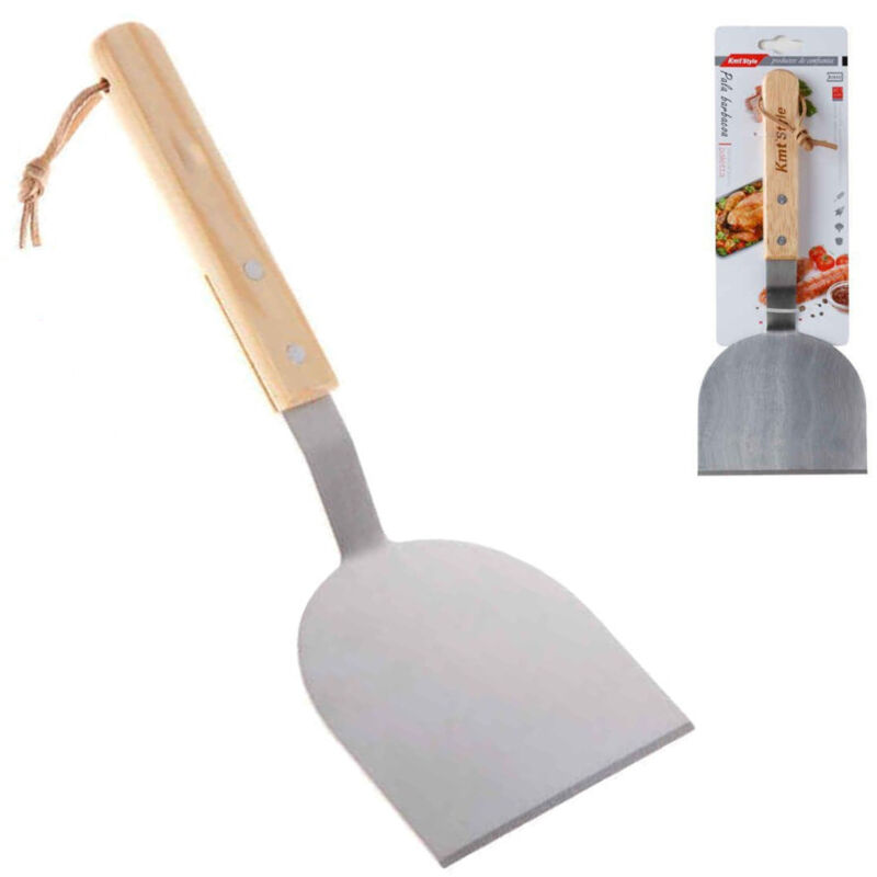 foto del prodotto trade shop traesio spatola barbecue per pesce acciaio inox impugnatura in legno grigliate 30,5cm 