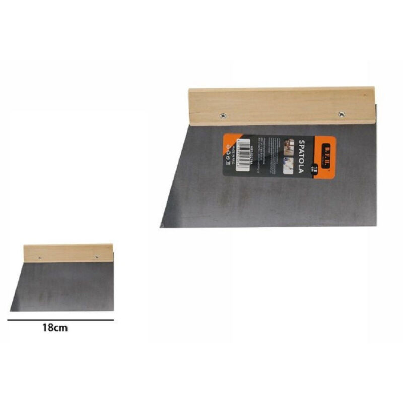 foto del prodotto trade shop traesio spatola per pareti stecca per stucco in acciaio impugnatura in legno 18cm 53274a 