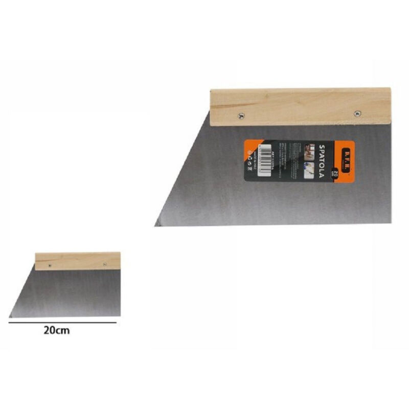 foto del prodotto trade shop traesio spatola per pareti stecca per stucco in acciaio impugnatura in legno 20cm 53275a 
