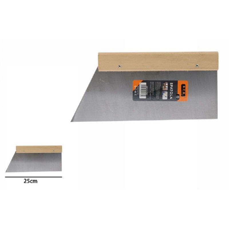 foto del prodotto trade shop traesio spatola per pareti stecca per stucco in acciaio impugnatura in legno 25cm 53276a 