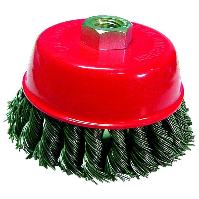 foto del prodotto trade shop traesio - spazzola a tazza conica fili intrecciati 75mm per smerigliatrice angolare flex -