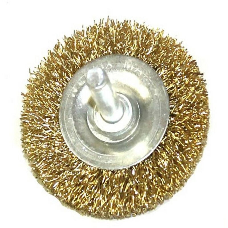 foto del prodotto trade shop traesio spazzola di acciaio metallica ottone pennello sverniciatore 50mm per trapano 