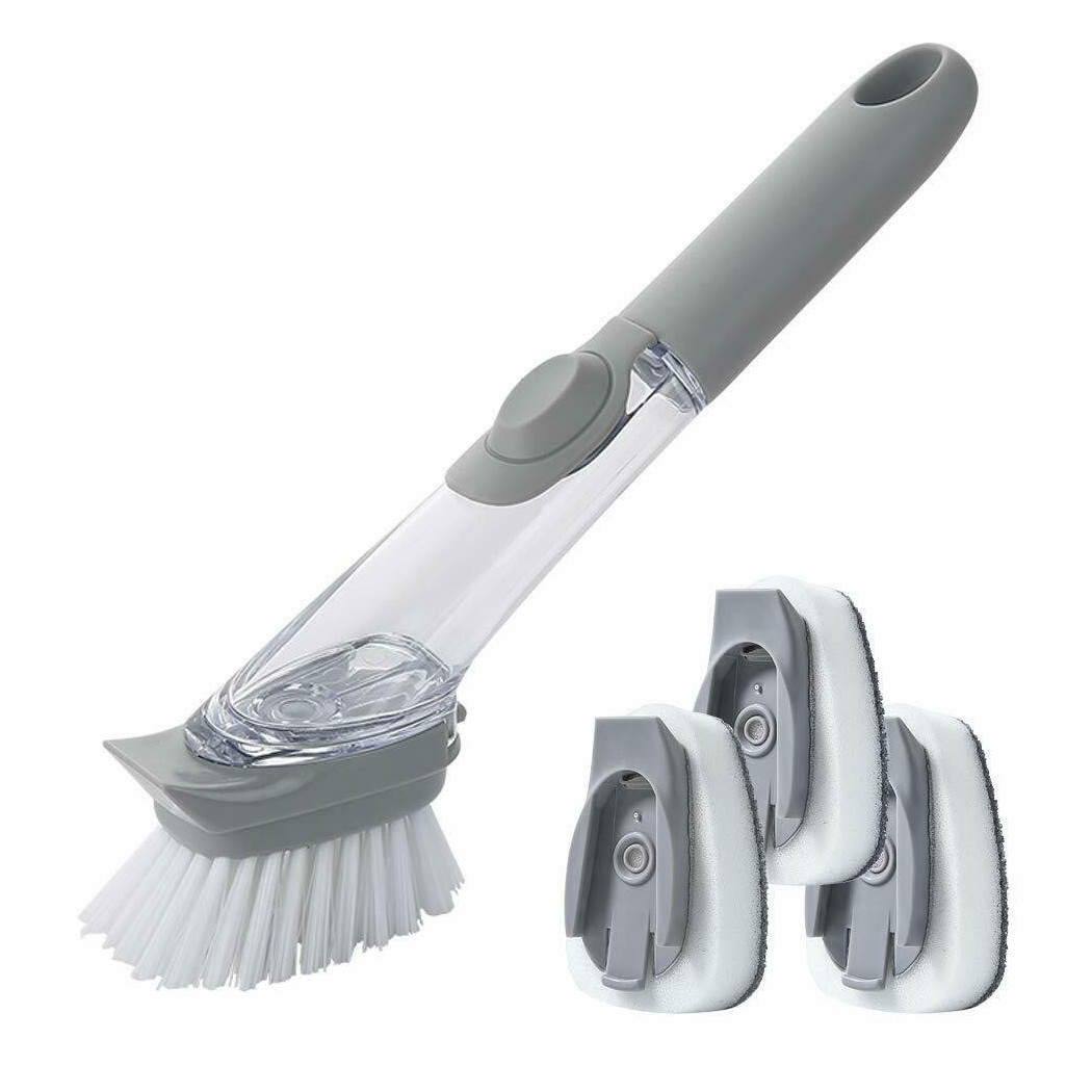 foto del prodotto trade shop traesio spazzola lavapiatti 3in1 con serbatoio erogatore dosatore sapone pulizia cucina 