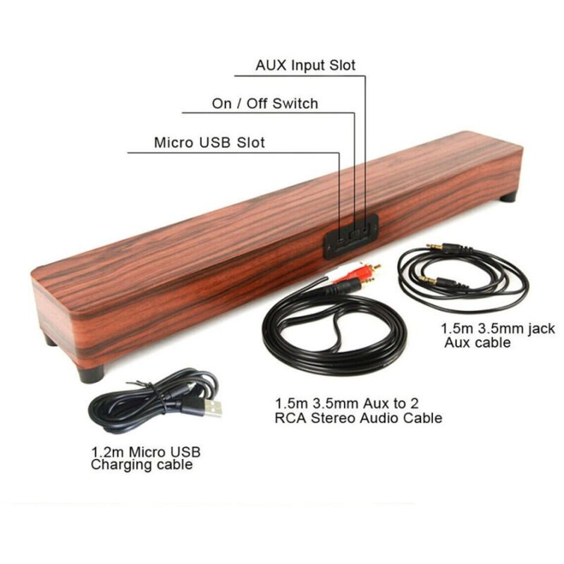 foto del prodotto trade shop traesio speaker cassa soundbar legno aux bluetooth 4.2 wireless smartphone tv tablet pc 