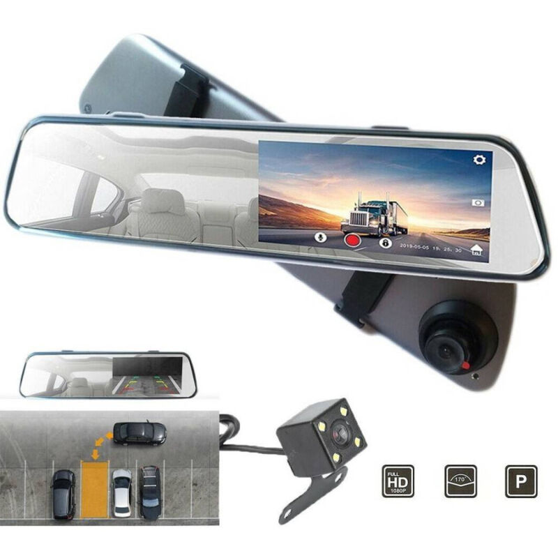 foto del prodotto trade shop traesio specchietto retrovisore touch dvr 4.39 full hd tf camera anteriore posteriore 