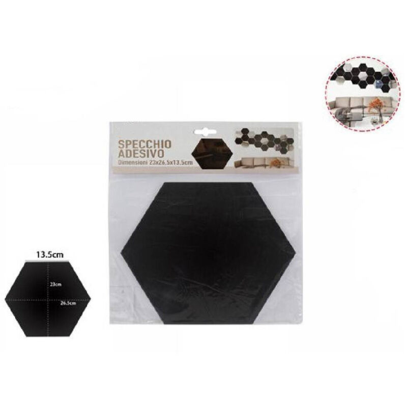 foto del prodotto trade shop traesio specchio adesivo esagonale adesiva murale arredamento casa 23x26.5x13.5 cm 70880 