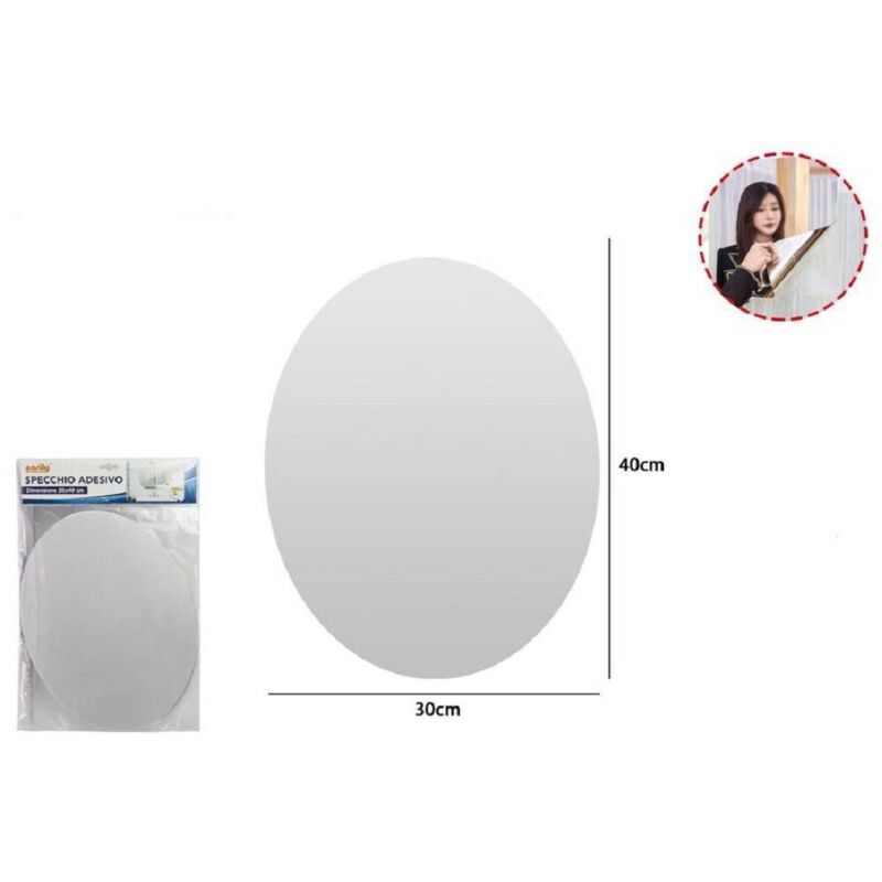 foto del prodotto trade shop traesio - specchio adesivo forma ovale adesiva murale arredamento casa 30 x 40 cm -