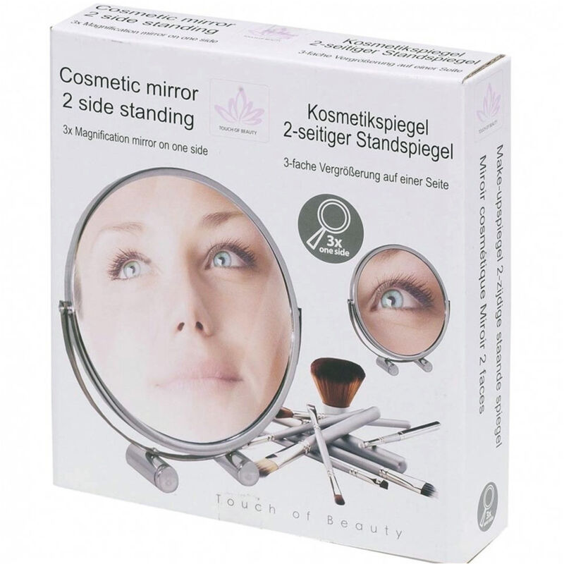 foto del prodotto trade shop traesio specchio cosmetico 16cm zoom 3x fronte retro con appoggio viso barba per bagno 