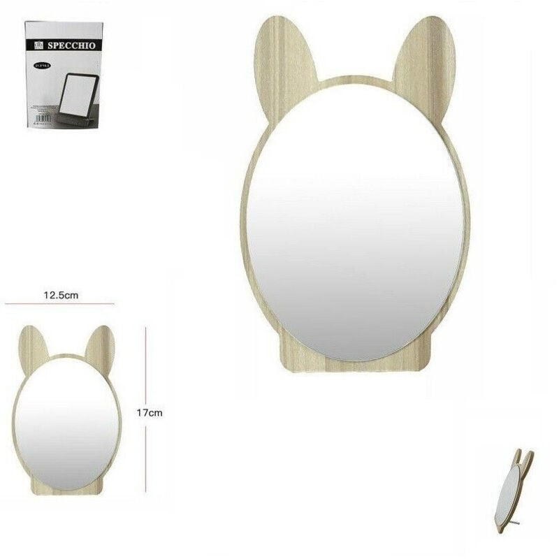 foto del prodotto trade shop traesio specchio cosmetico da appoggio tavolo con orecchie in legno makeup bagno 
