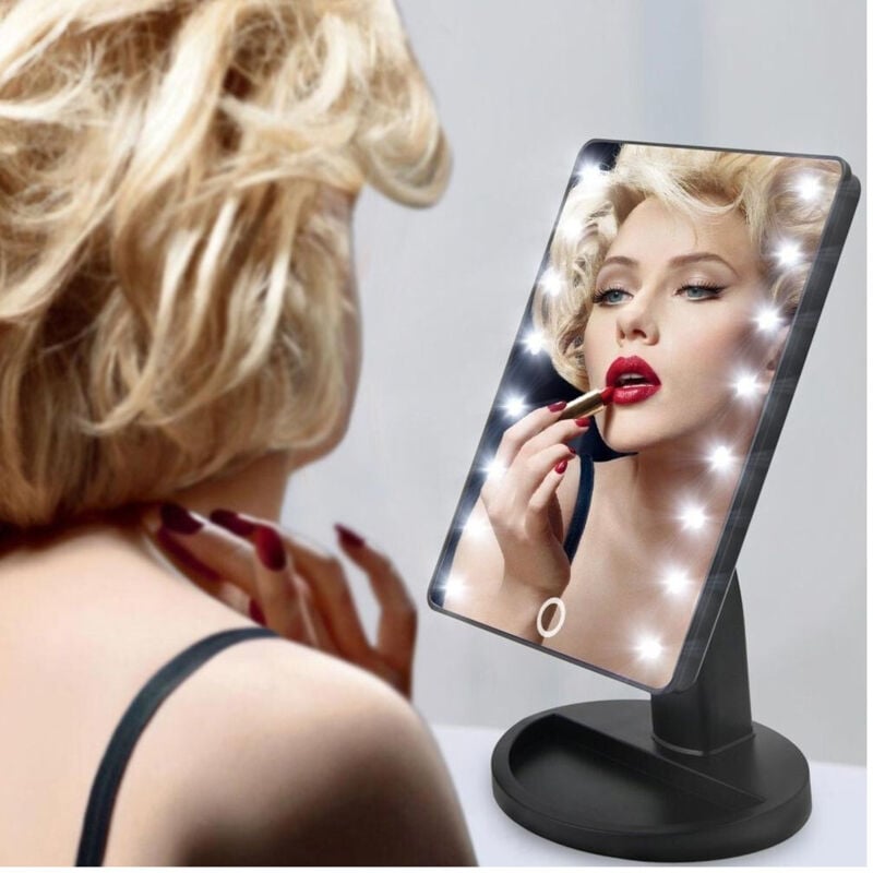 foto del prodotto trade shop traesio - specchio da trucco illuminato 16 led portatile make up cosmetico camerino -
