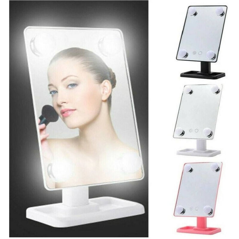foto del prodotto trade shop traesio specchio da trucco illuminato 4 luci a led portatile trucco bellezza da tavolo 