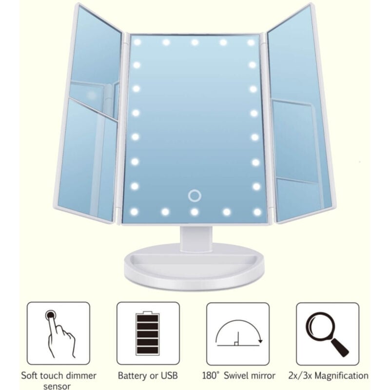 foto del prodotto trade shop traesio - specchio orientabile 360 gradi touch screen tavolo 2 ingrandimenti bagno make up -