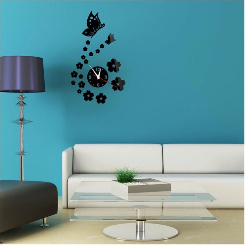 foto del prodotto trade shop - traesio - specchio parete adesivi 3d orologio motivo farfalla fiore soggiorno decorazione -