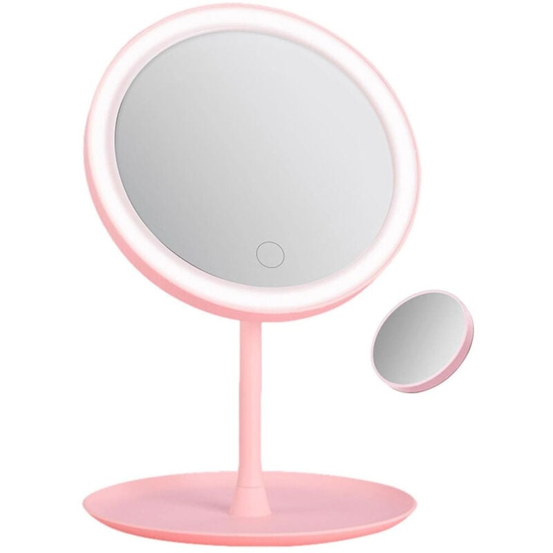 foto del prodotto trade shop traesio specchio per il trucco illuminato a led makeup cosmetico girevole luce ad anello 